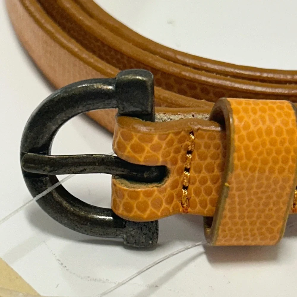 Coldwater Creek Embossed Skinny Belt XL Mustard Tan Pebbled